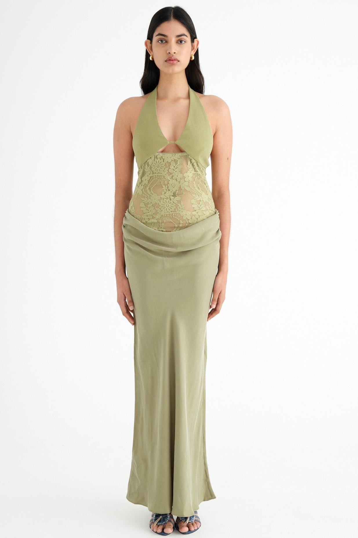 Lace Cut-Out V-Neck Maxi Dress