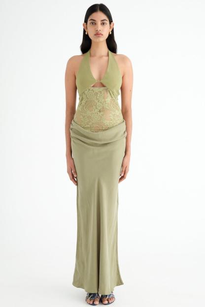 Lace Cut-Out V-Neck Maxi Dress