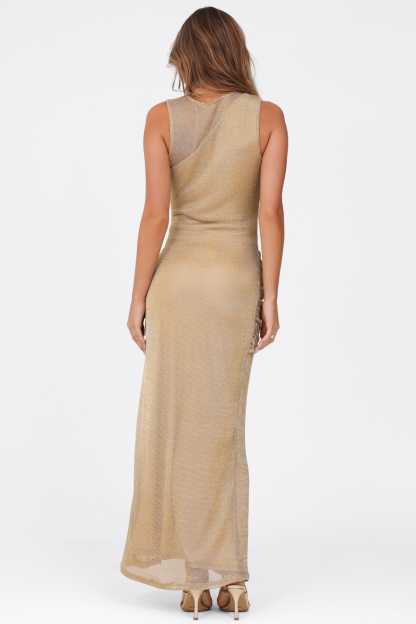Luxury Asymmetrical Neck Cut-Out Maxi Dress