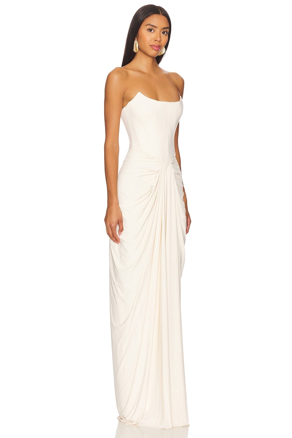 Satin Off-Shoulder Corset Maxi Dress