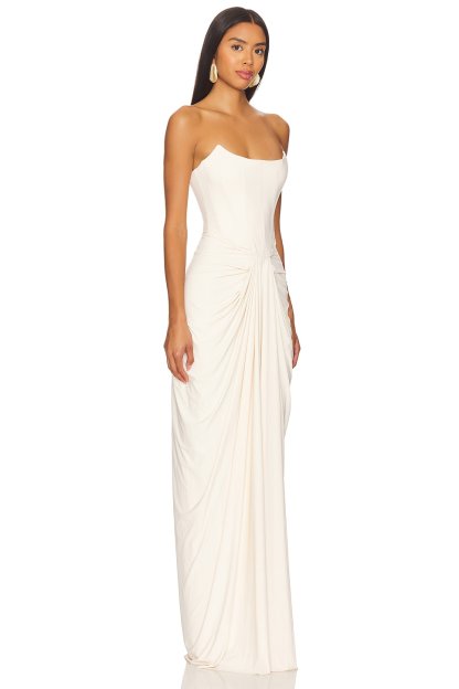 Satin Off-Shoulder Corset Maxi Dress