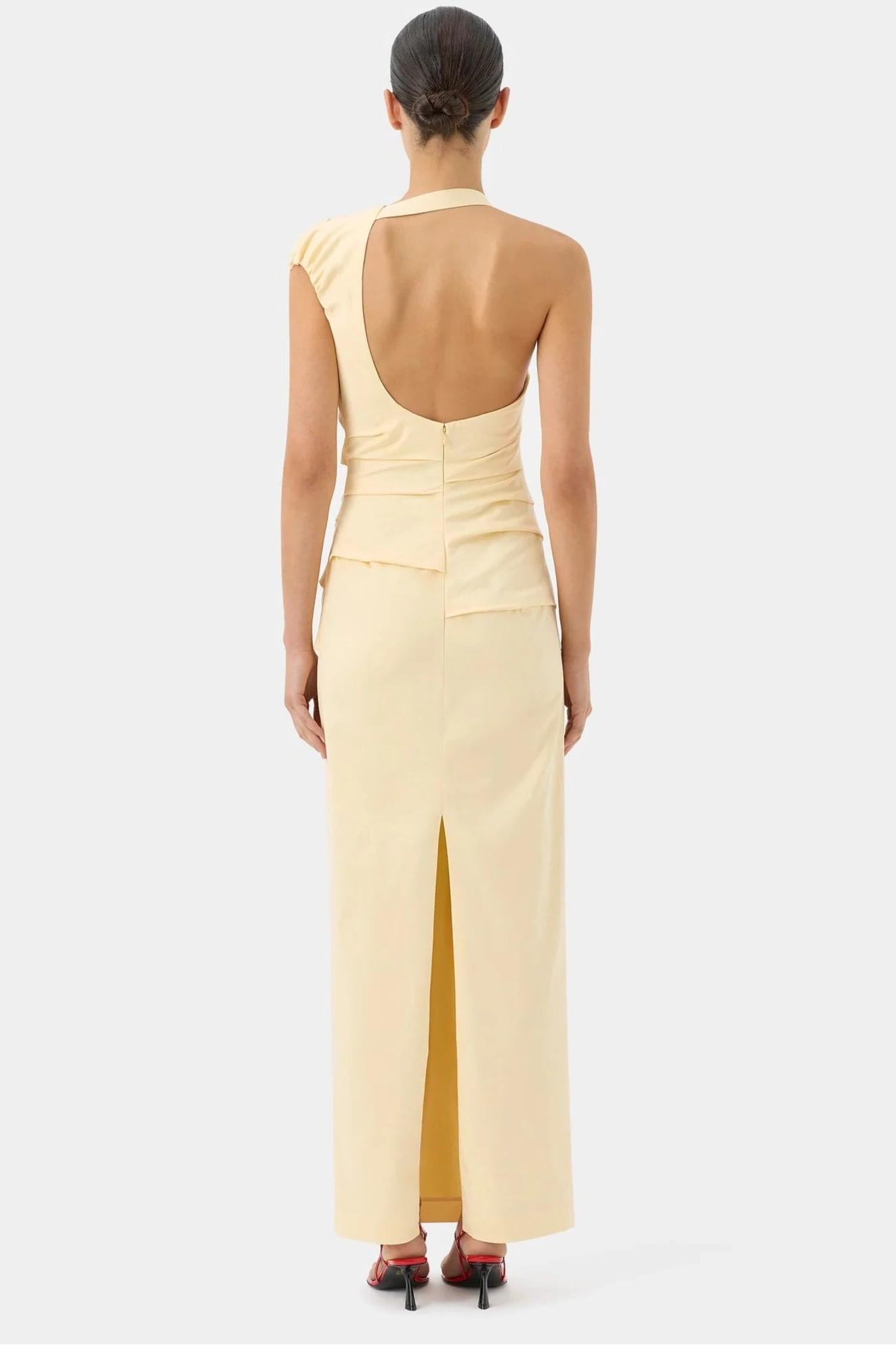 Solid Gathering Backless Maxi Dress