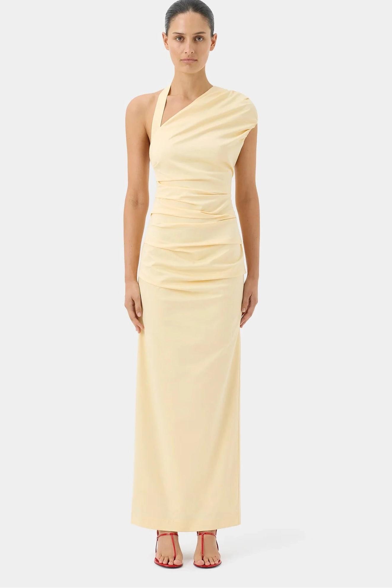 Solid Gathering Backless Maxi Dress