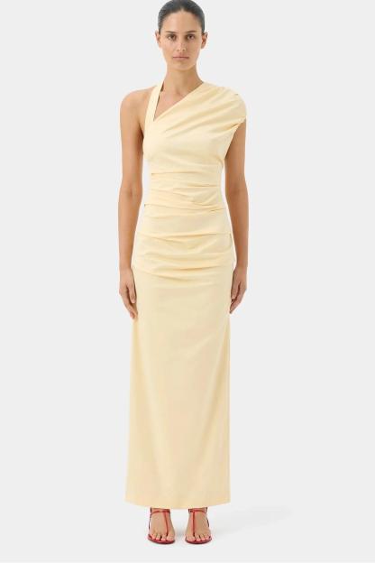 Solid Gathering Backless Maxi Dress