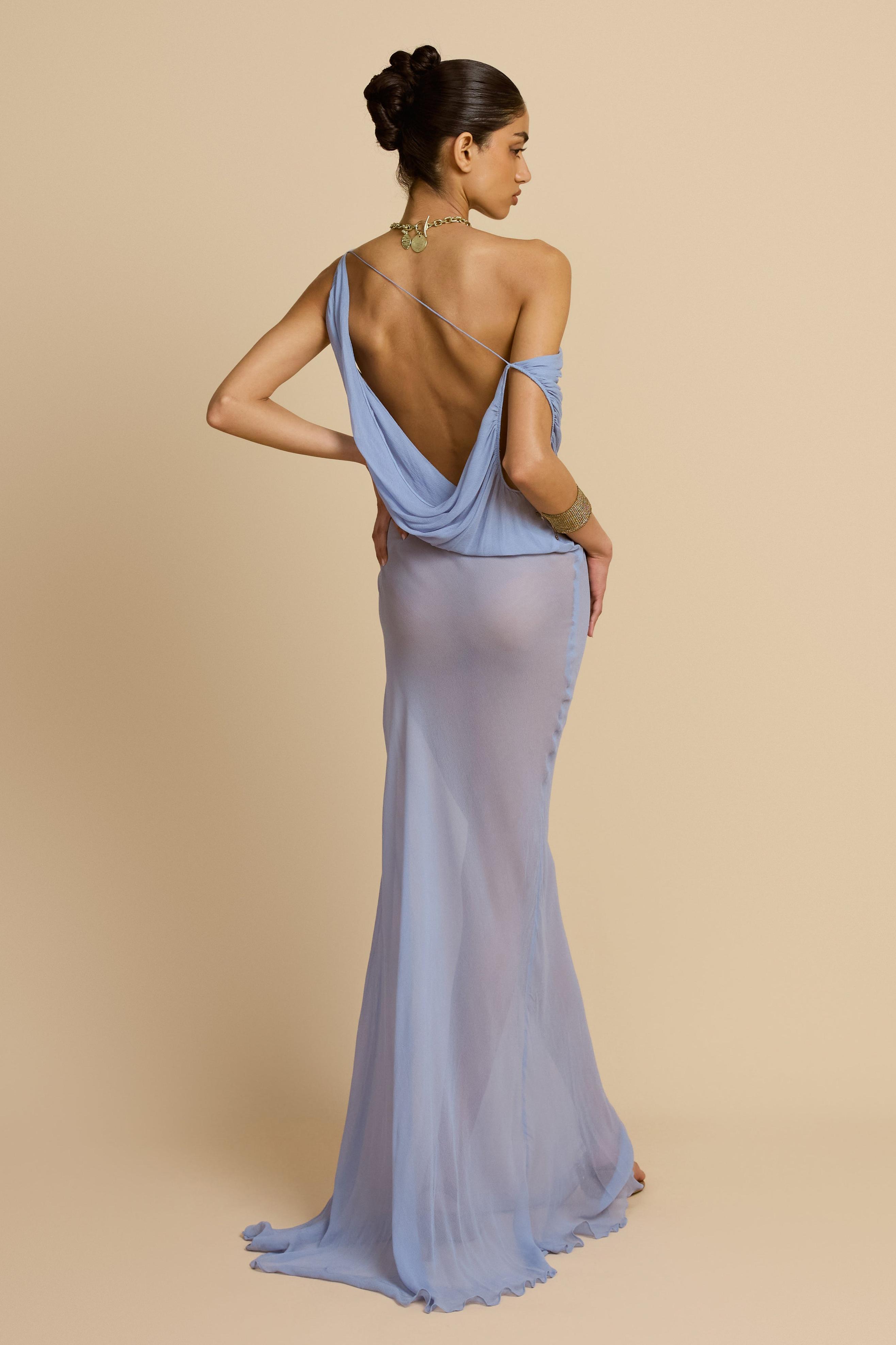 Mesh See-Through Swing Collar Maxi Dress