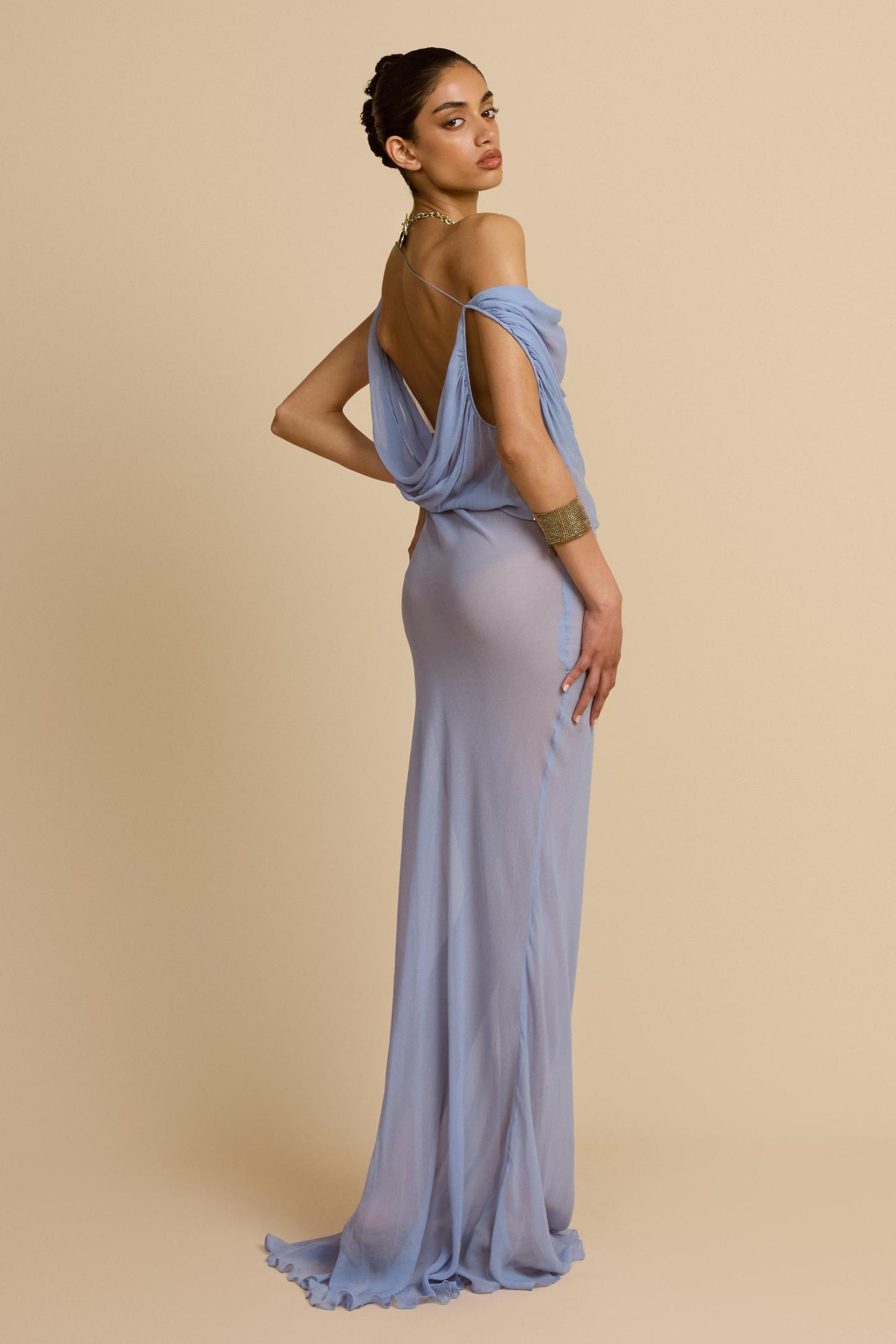 Mesh See-Through Swing Collar Maxi Dress