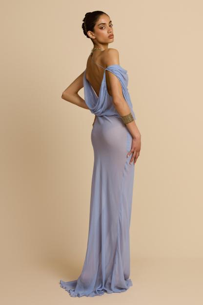 Mesh See-Through Swing Collar Maxi Dress