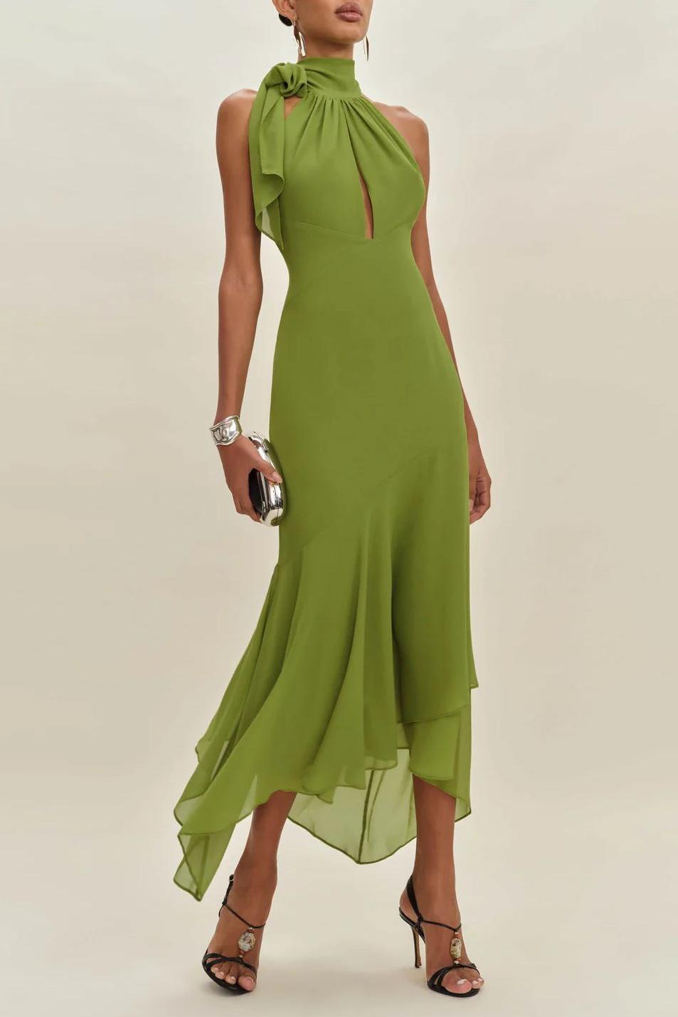 Chiffon Ruffle Tie-Up Maxi Dress