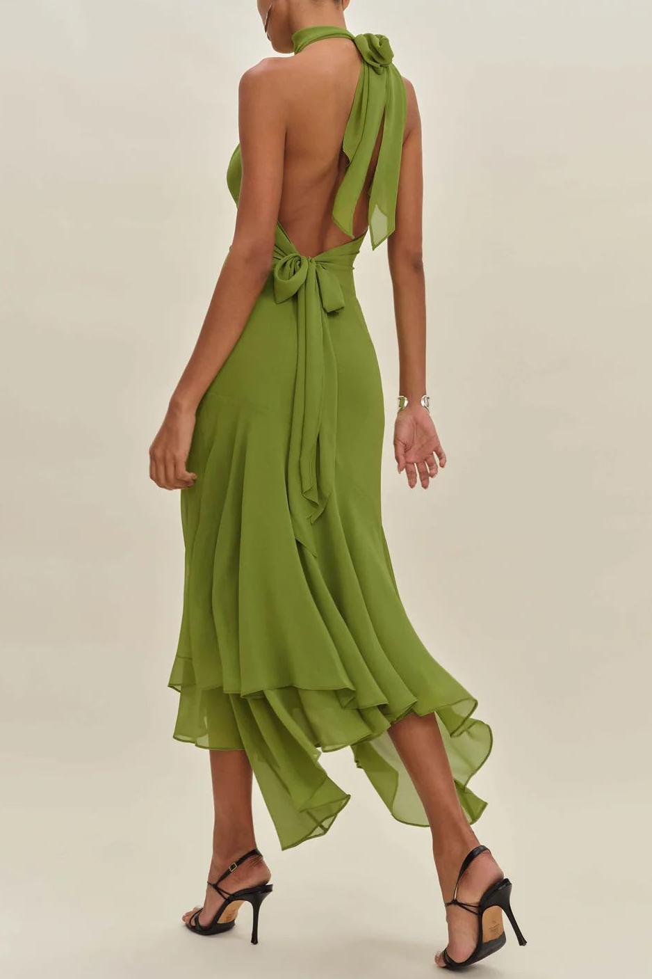 Chiffon Ruffle Tie-Up Maxi Dress