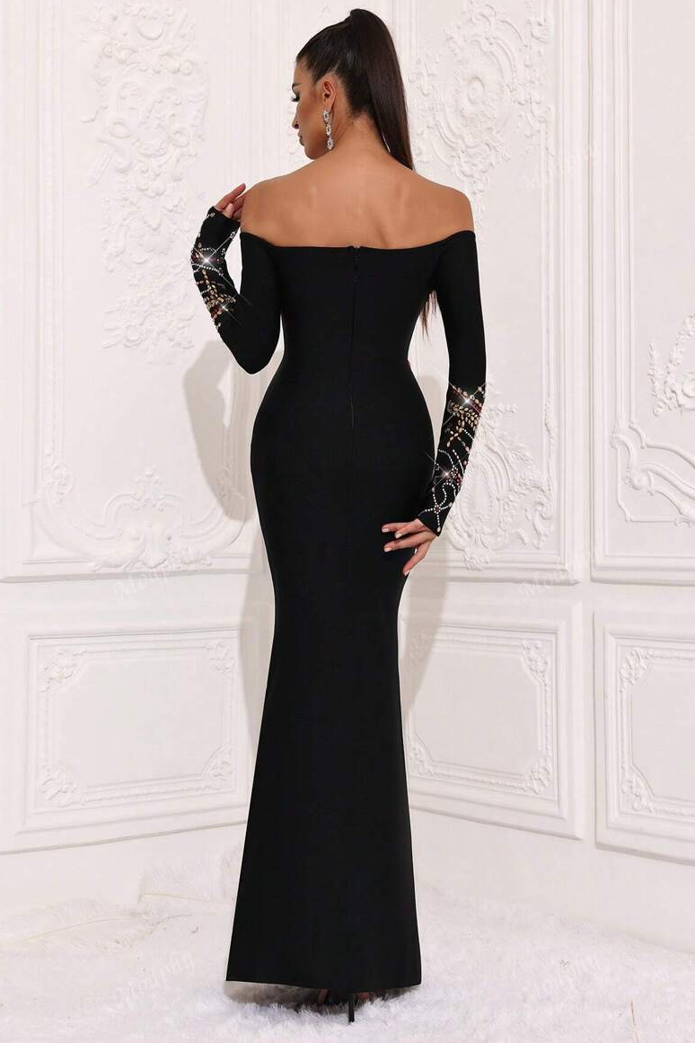 Bandage Off-Shoulder Rhinestone Maxi Dress
