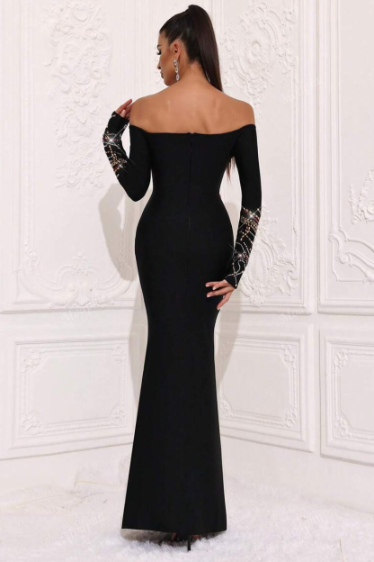 Bandage Off-Shoulder Rhinestone Maxi Dress