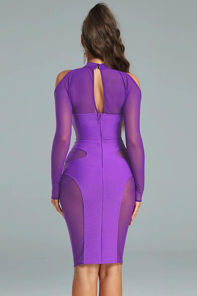 Bandage Halter Neck Mesh Midi Dress