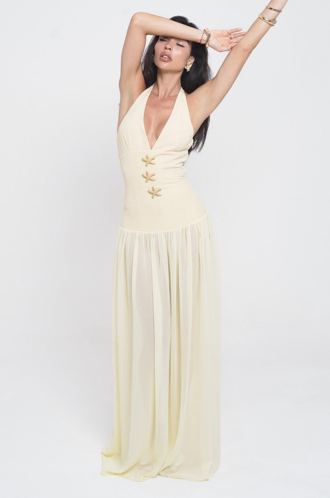 Metal Starfish Halter Neck Maxi Dress