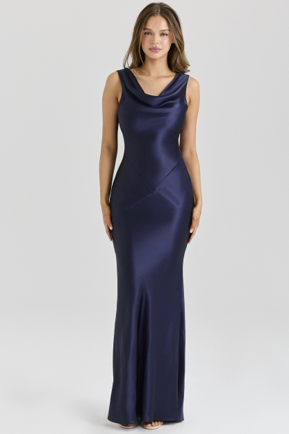 Satin Swing Collar Sleeveless Maxi Dress