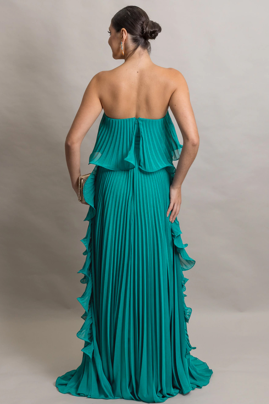 Off-Shoulder Pleated Frill Maxi Dress