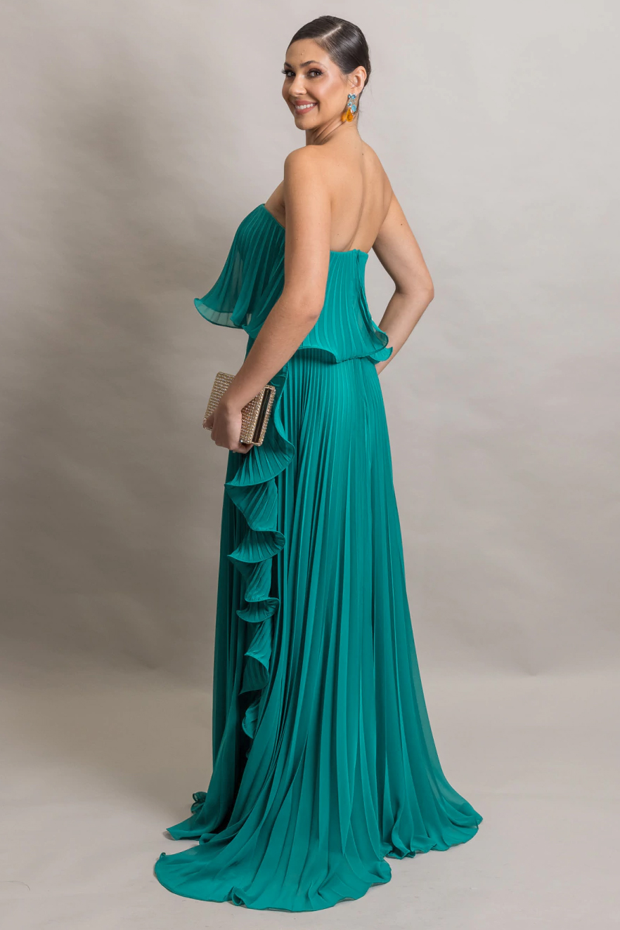 Off-Shoulder Pleated Frill Maxi Dress