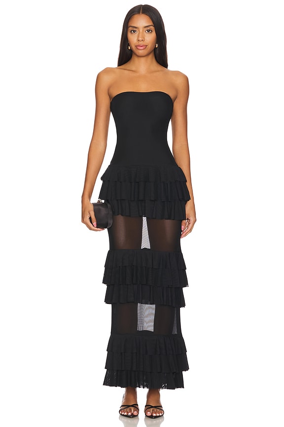Off-Shoulder Mesh See-Through Maxi Dress