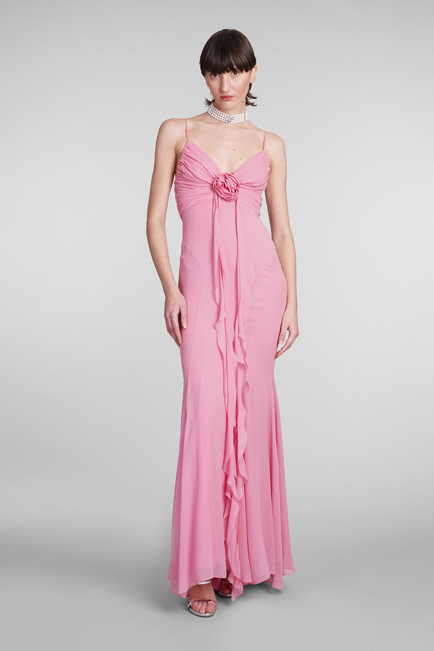 3D Flower Chiffon Frill Maxi Dress