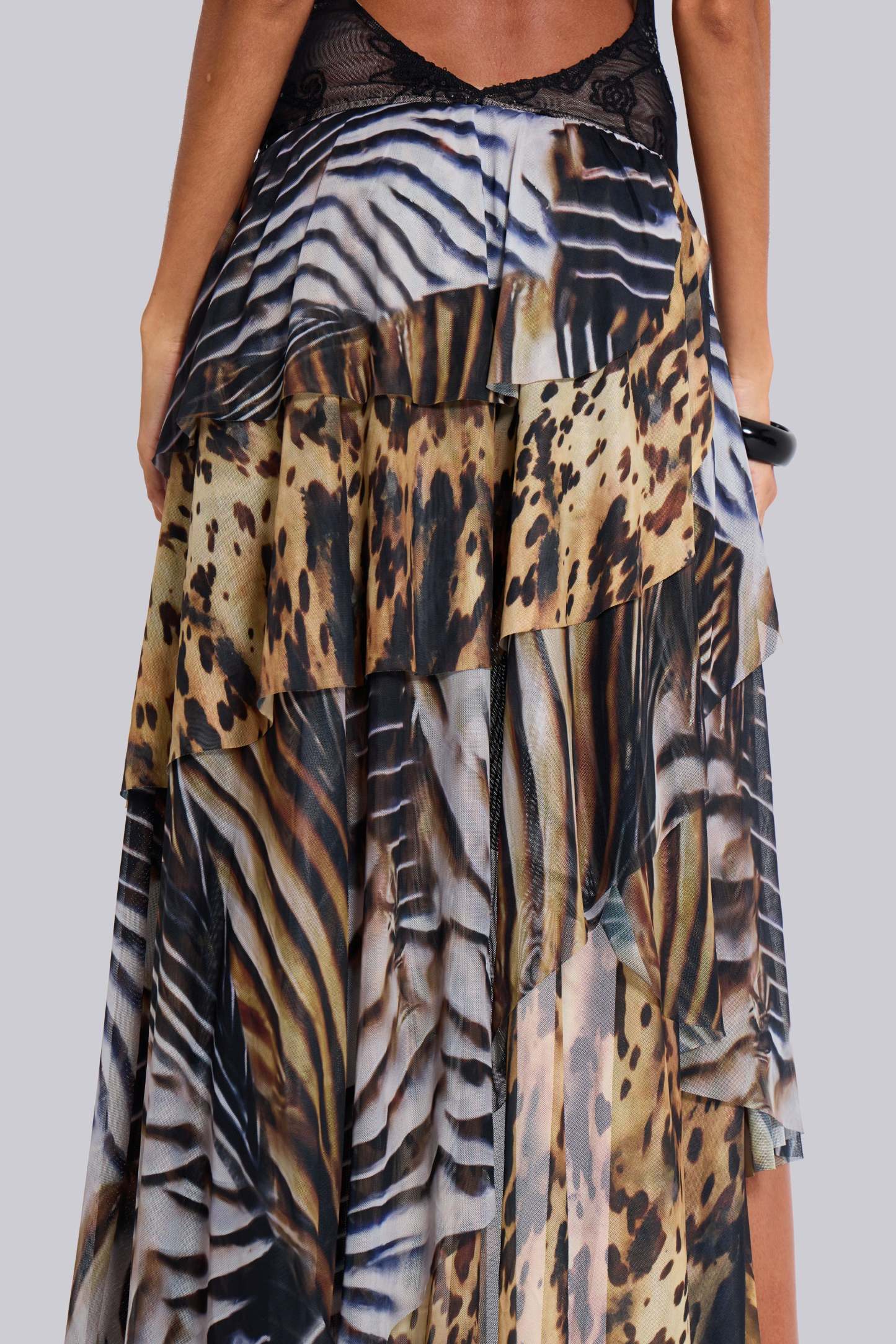 Flock Printing Splicing Abstract Print  Slit Midi Dress