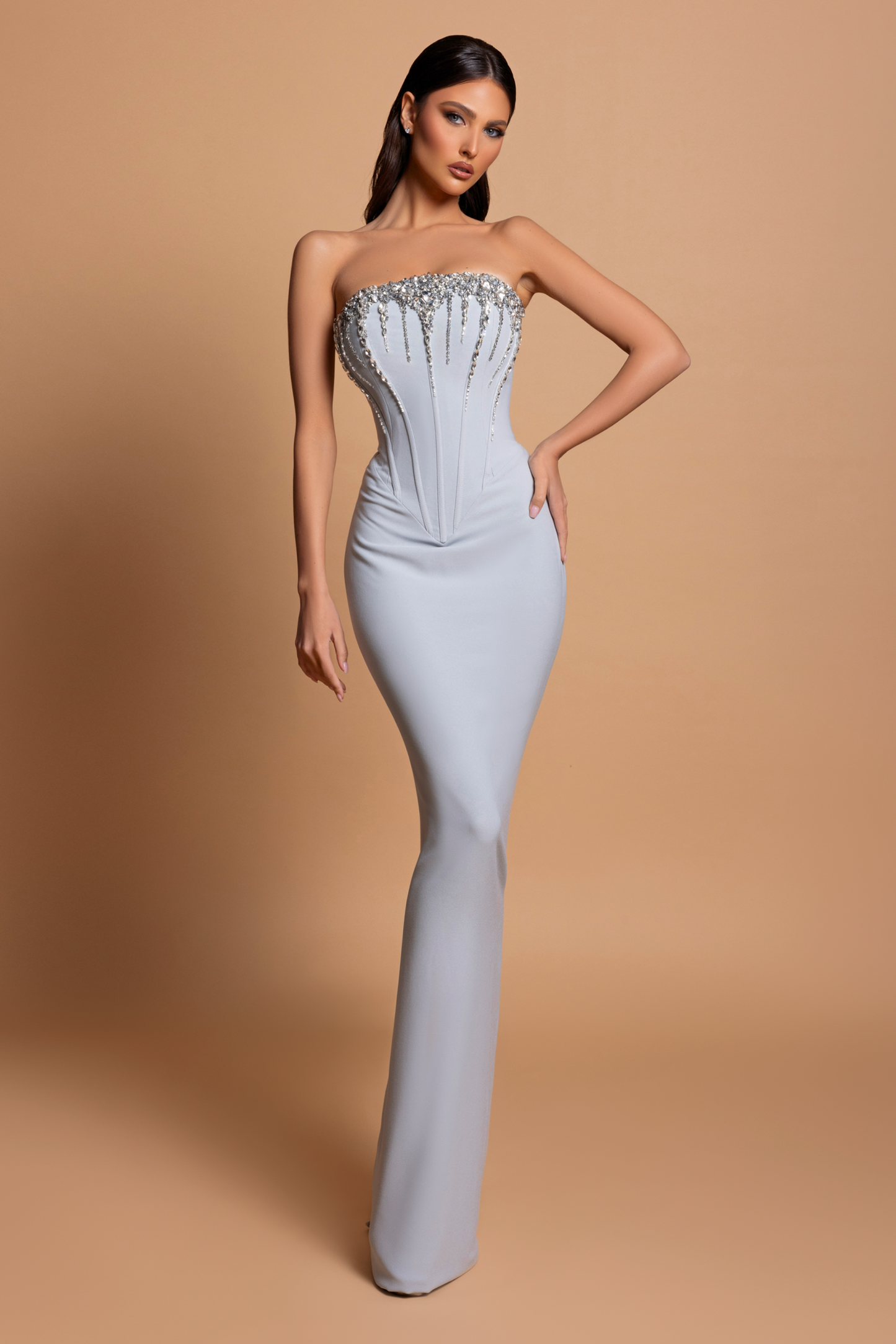 Bandage Rhinestone Off-Shoulder Tie-Up Maxi Dress