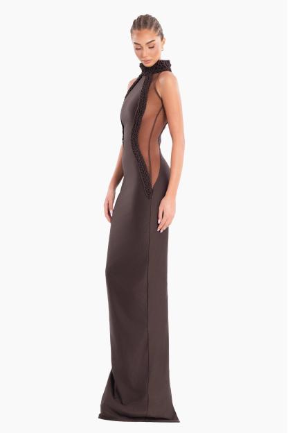 Decorative Rope Off-Shoulder See-Through Maxi Dress