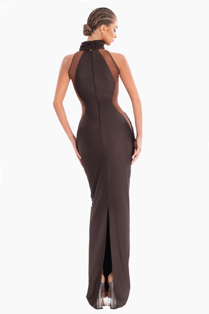 Decorative Rope Off-Shoulder See-Through Maxi Dress