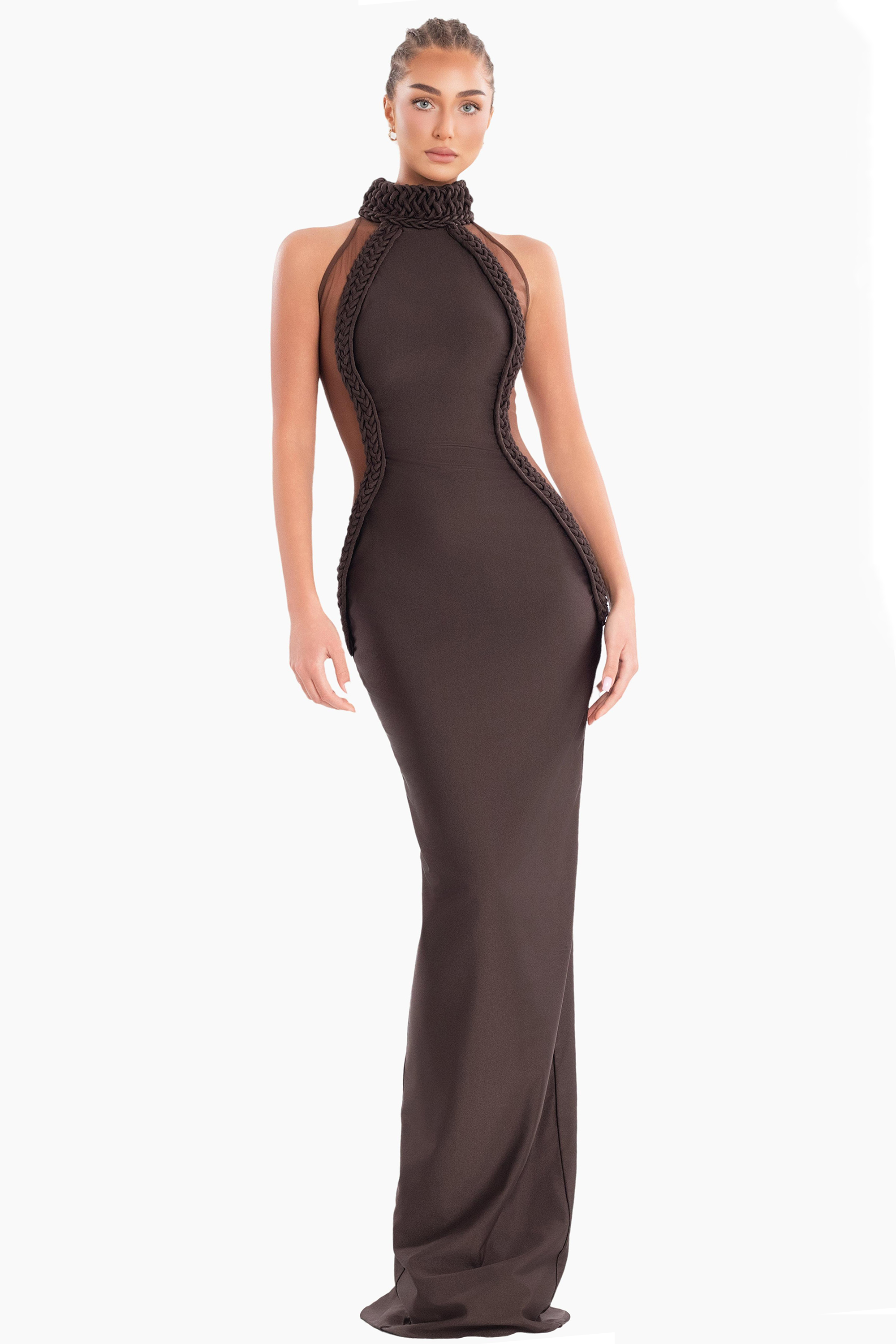 Decorative Rope Off-Shoulder See-Through Maxi Dress