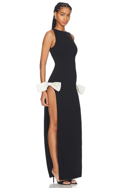 Solid Silt Contrast Color Bow Maxi Dress