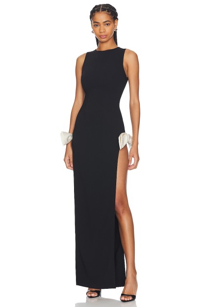 Solid Silt Contrast Color Bow Maxi Dress