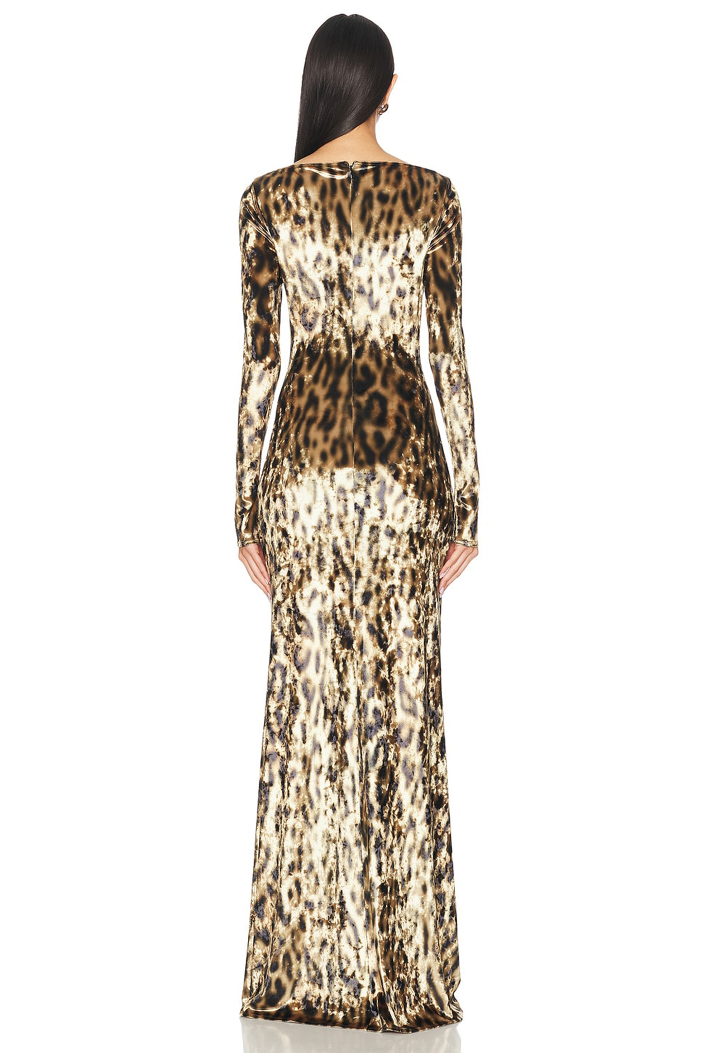 Leopard Print Round Neck Velvet  Maxi Dress