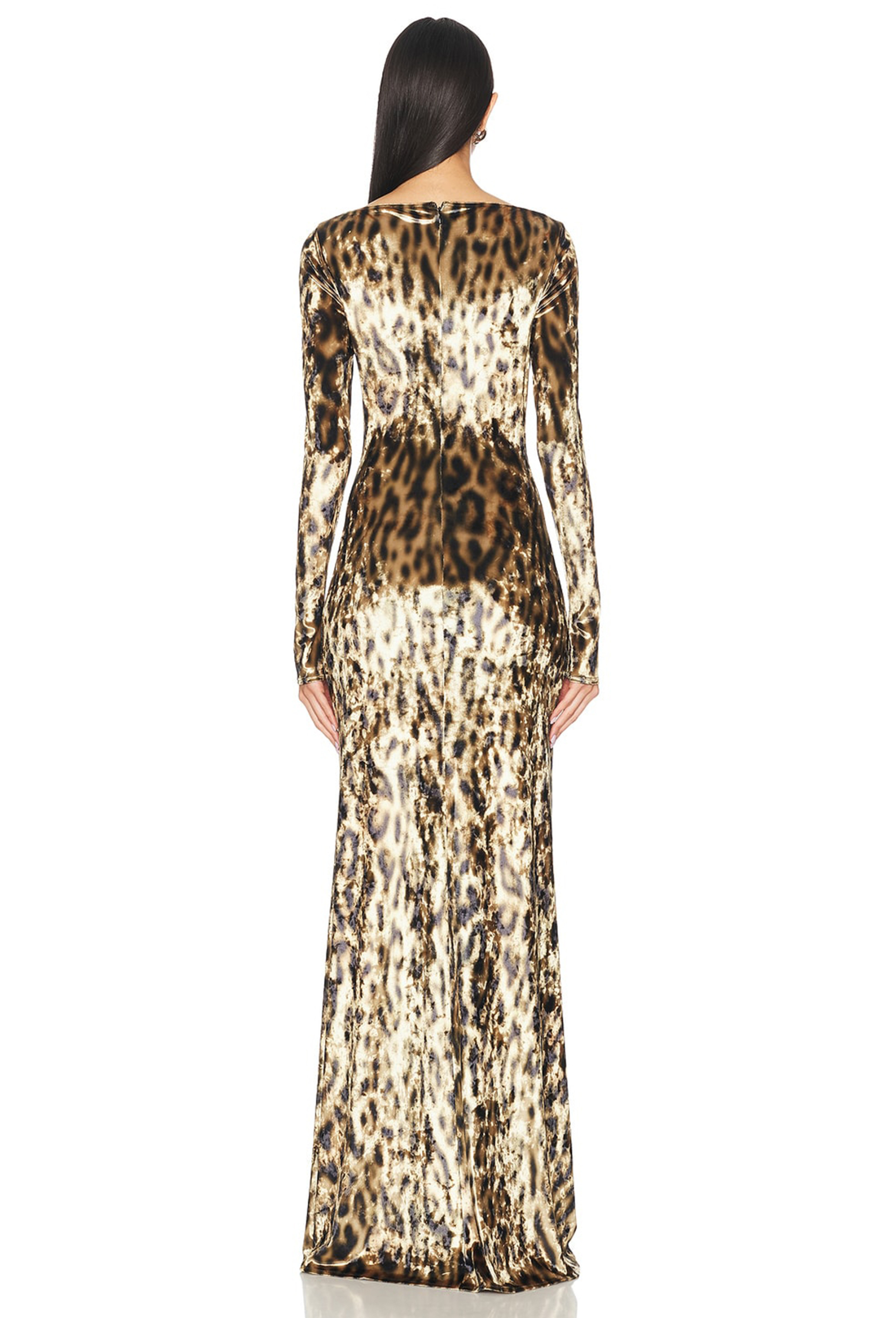 Leopard Print Round Neck Velvet  Maxi Dress