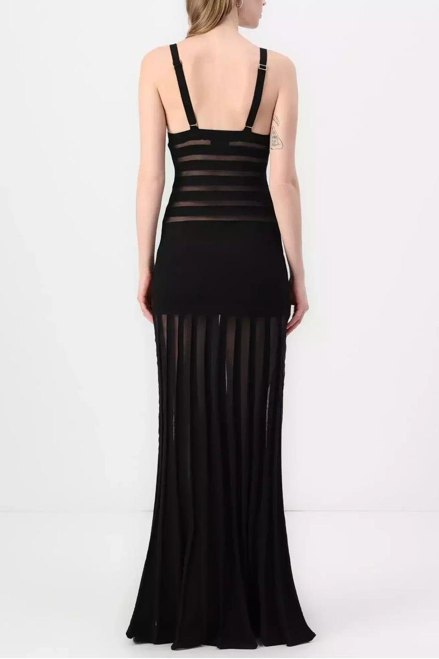 Solid Stripe See-Through Maxi Dress