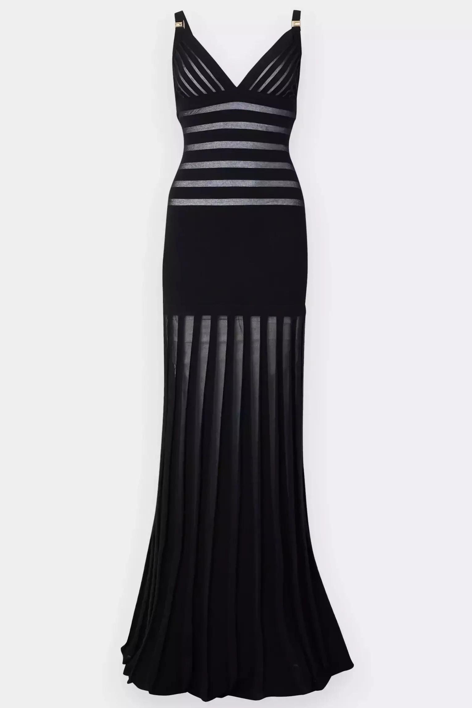 Solid Stripe See-Through Maxi Dress