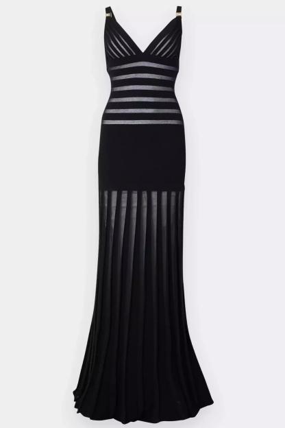 Solid Stripe See-Through Maxi Dress