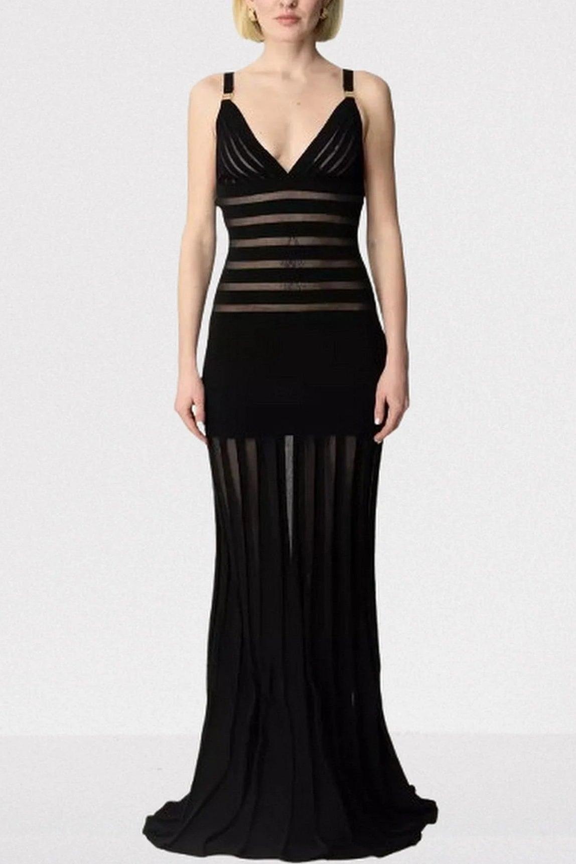 Solid Stripe See-Through Maxi Dress