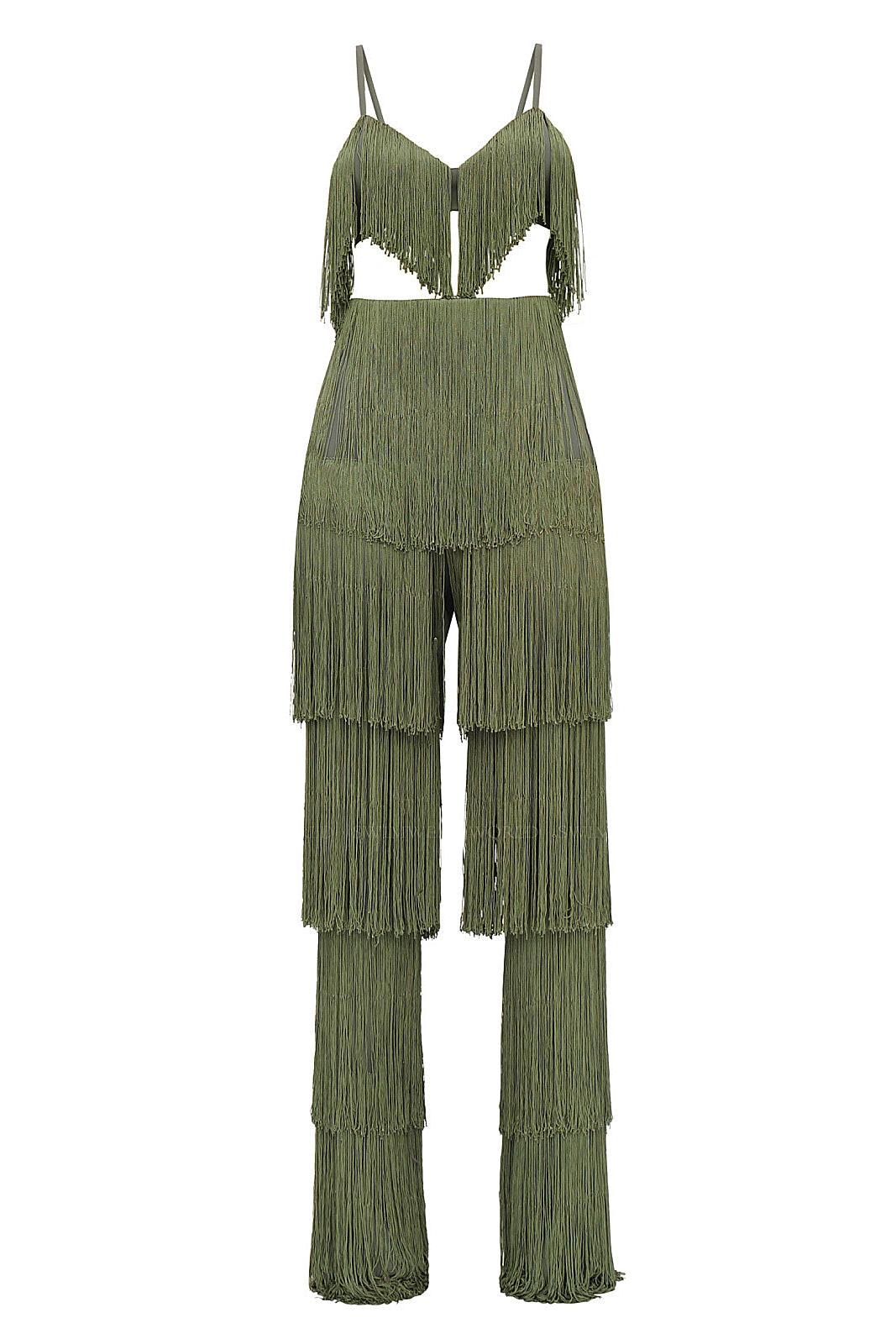 Tassel Tie-Up Top & High Waist Pants Set