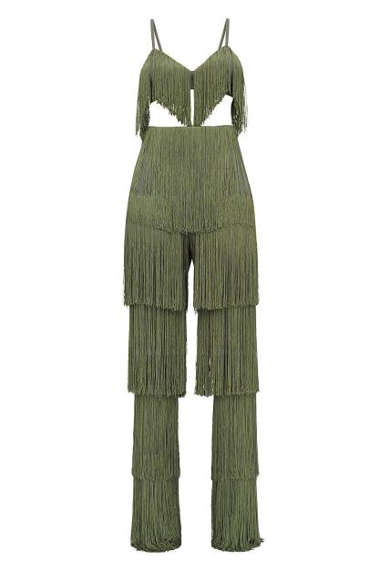 Tassel Tie-Up Top & High Waist Pants Set