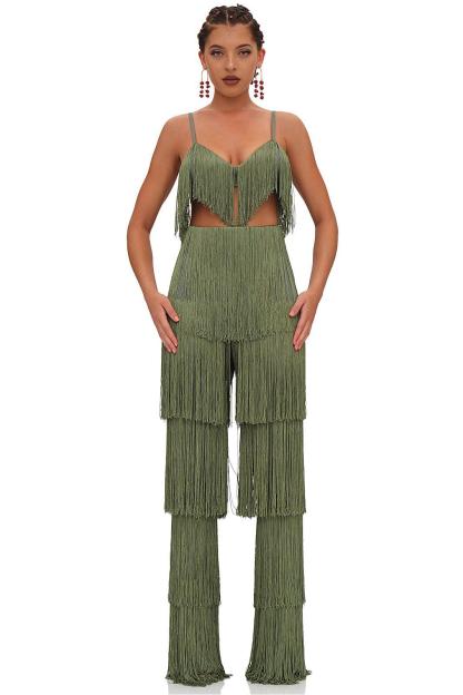 Tassel Tie-Up Top & High Waist Pants Set