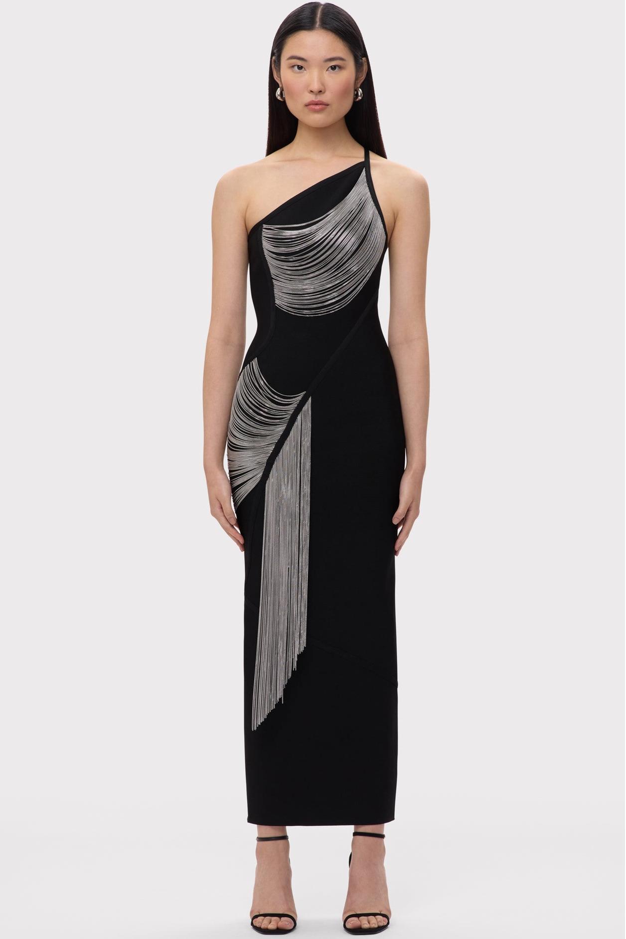 Bandage One-Shoulder Tassel Midi Dress