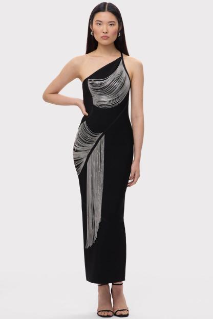 Bandage One-Shoulder Tassel Midi Dress