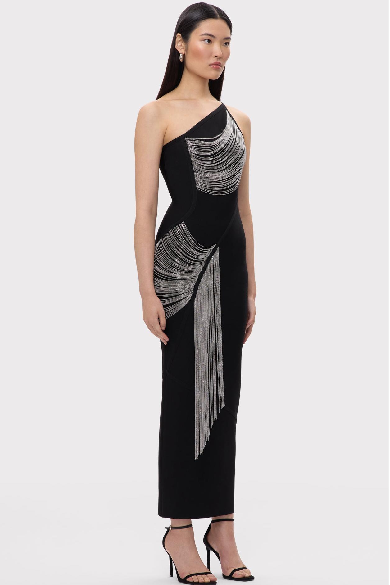 Bandage One-Shoulder Tassel Midi Dress