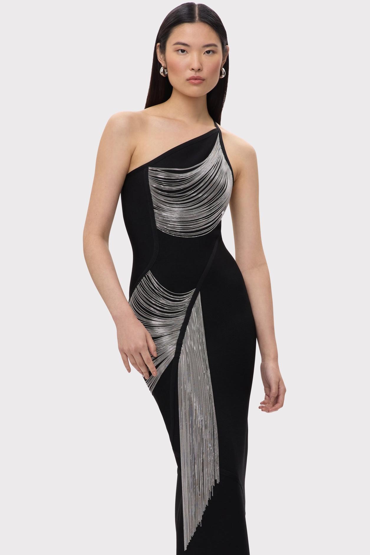 Bandage One-Shoulder Tassel Midi Dress