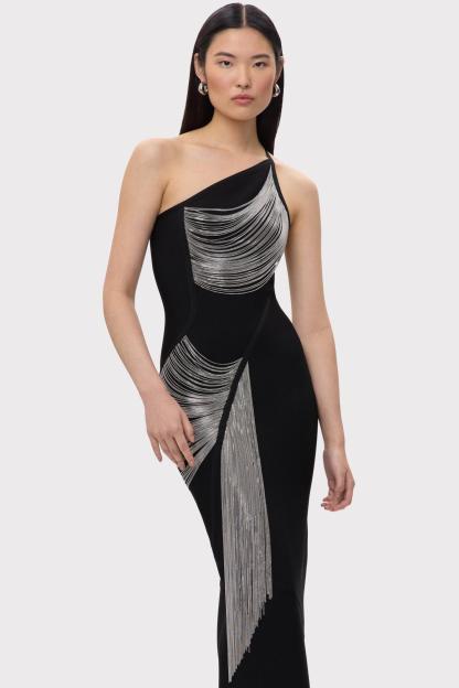 Bandage One-Shoulder Tassel Midi Dress