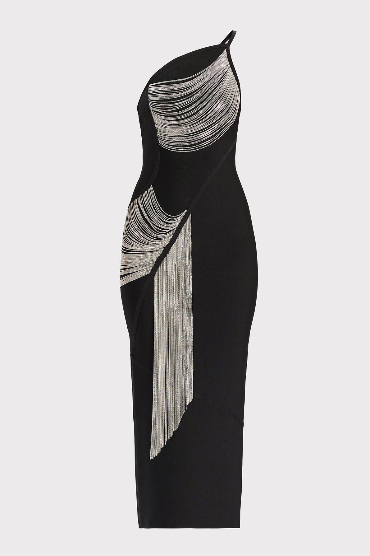 Bandage One-Shoulder Tassel Midi Dress