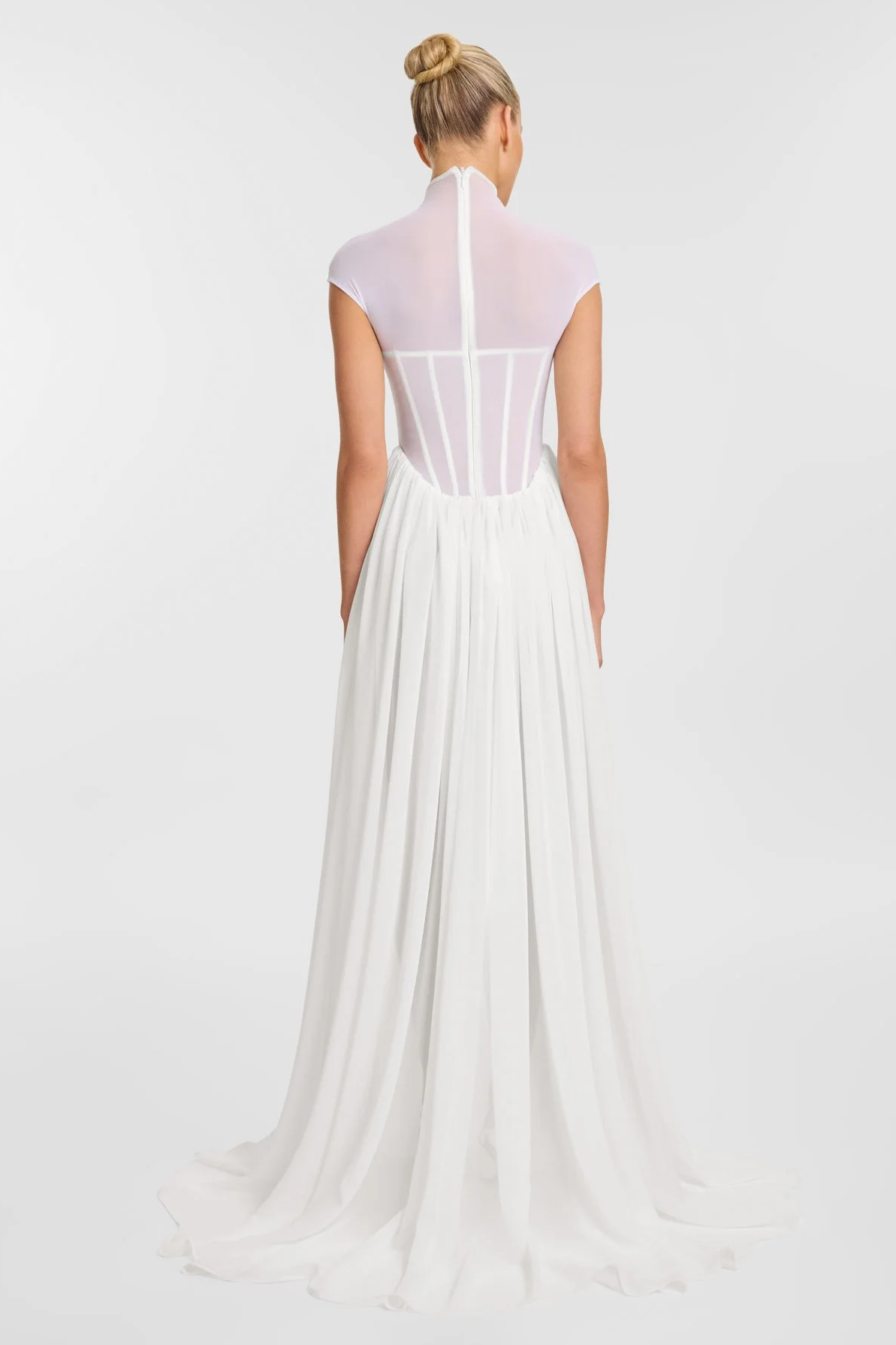 Mesh See-Through Stand Collar Maxi Dress