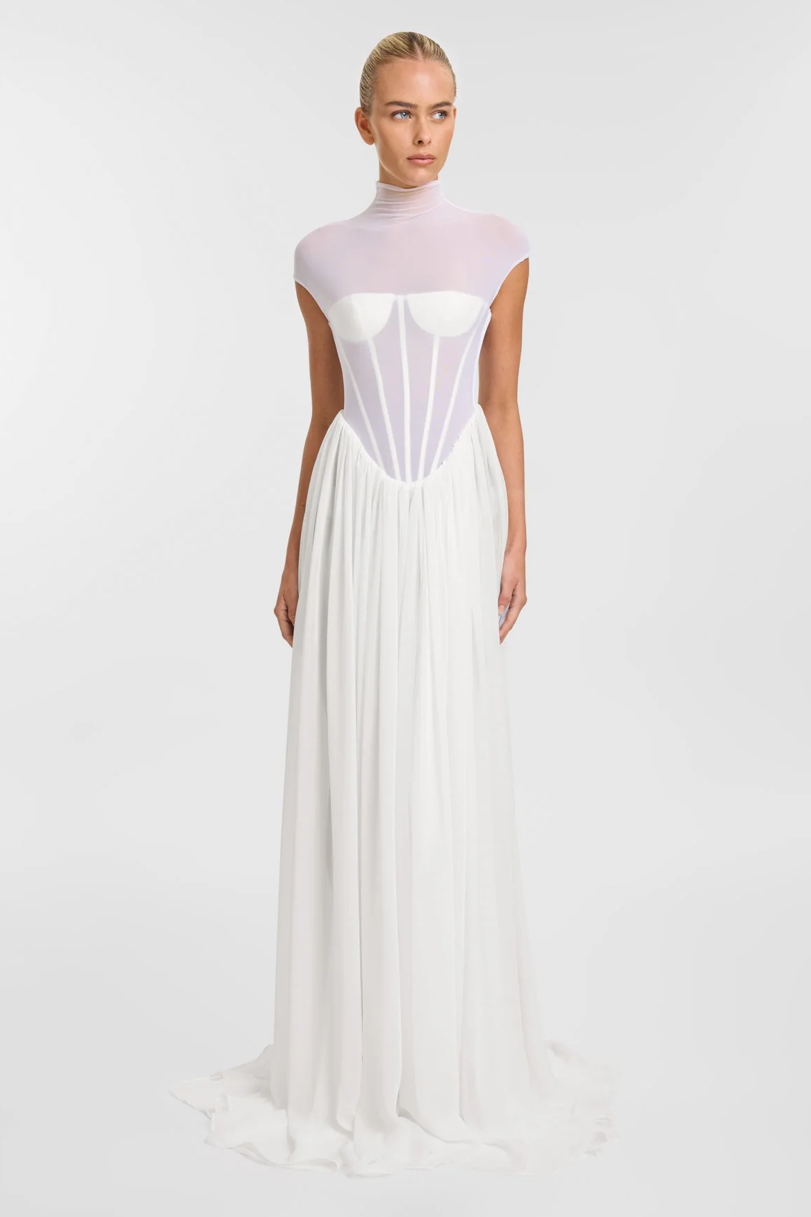 Mesh See-Through Stand Collar Maxi Dress