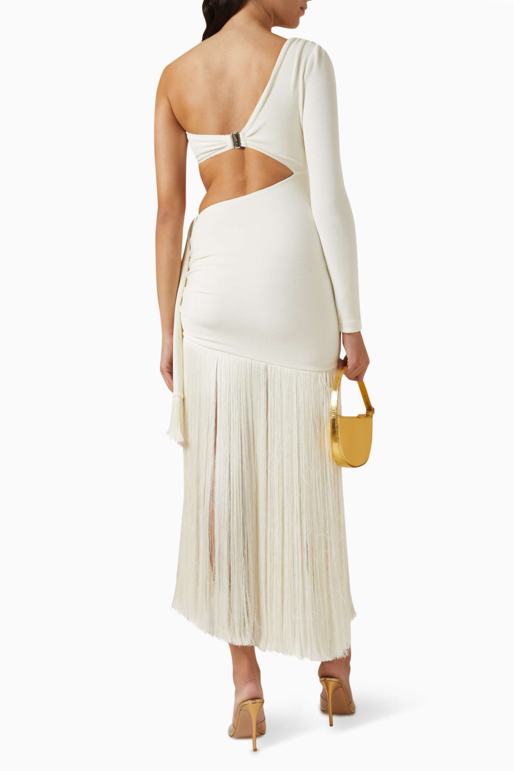 Tassel One Shoulder Cut-Out Midi Dress