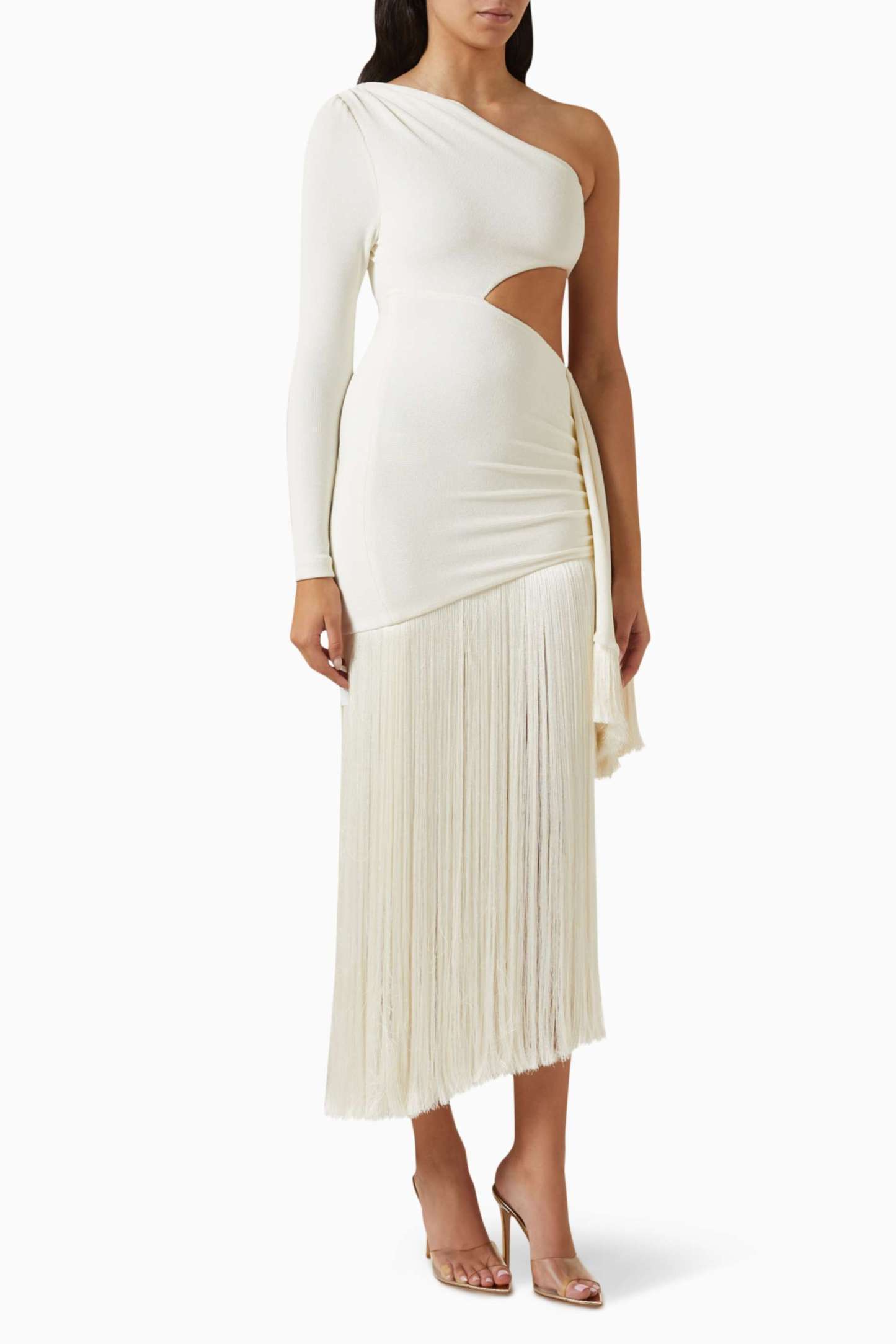 Tassel One Shoulder Cut-Out Midi Dress