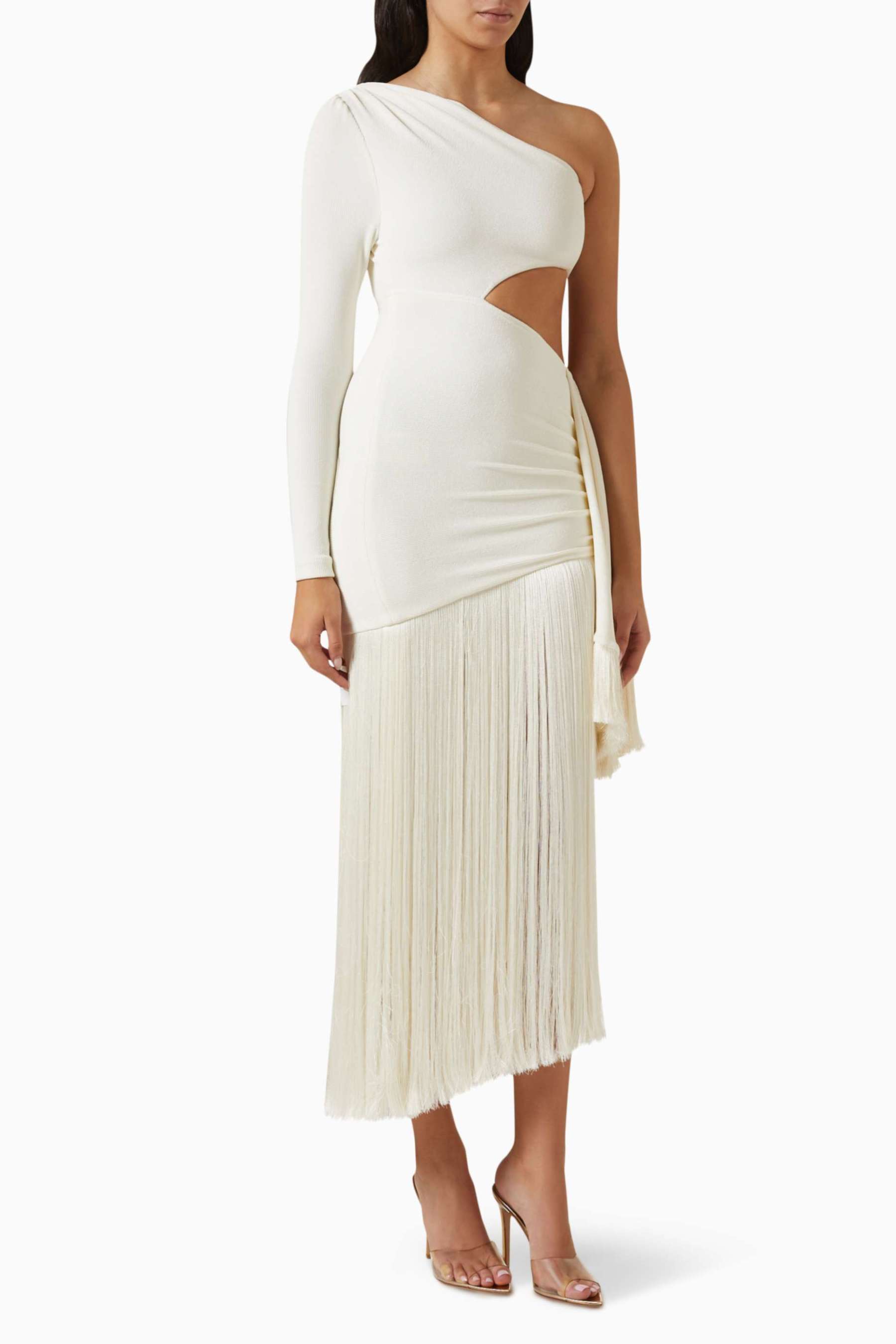 Tassel One Shoulder Cut-Out Midi Dress