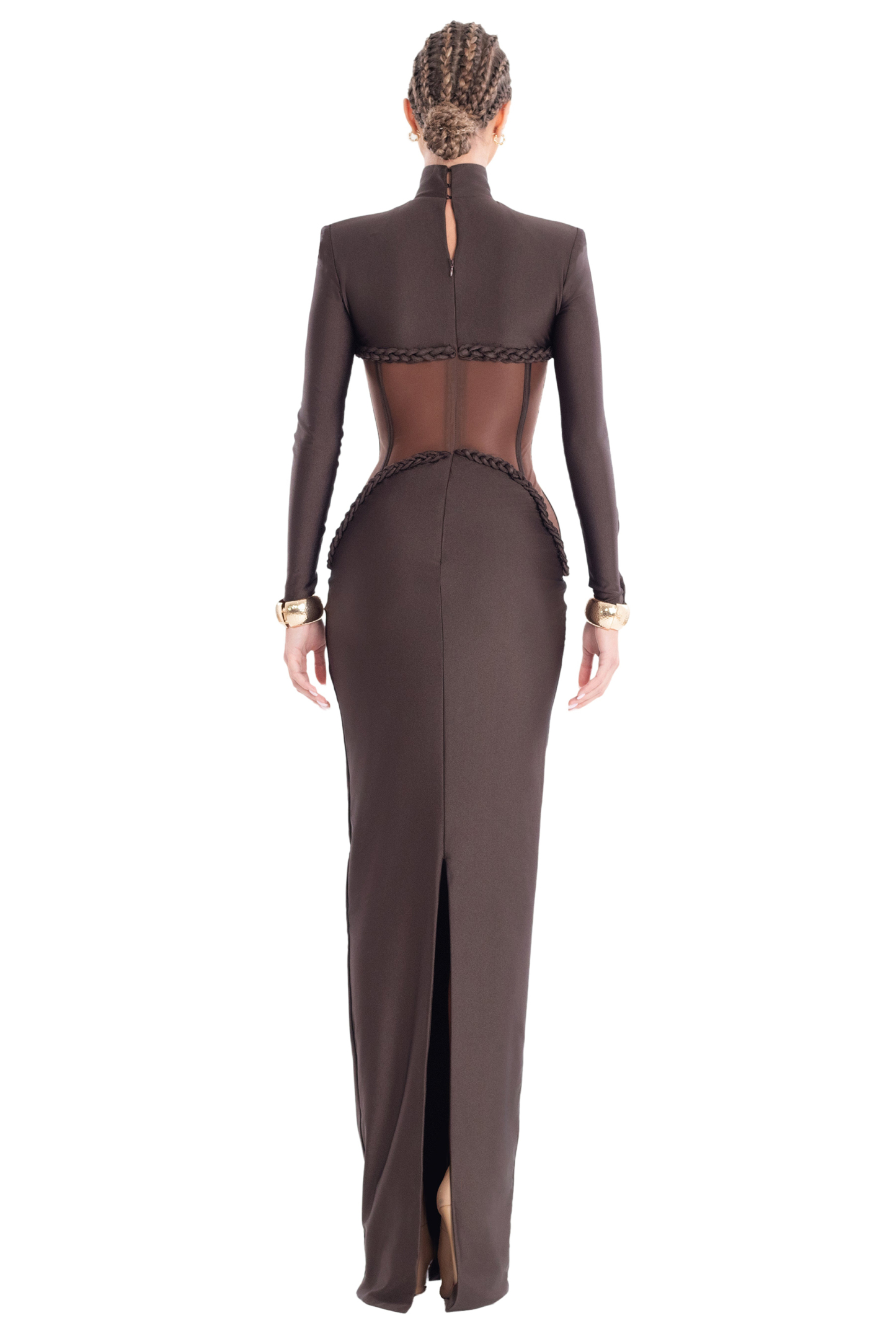 Solid Decorative Rope Long Sleeve Maxi Dress